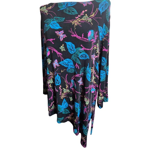 Floral Asymmetrical Hem Tunic Top Black Pink Blue Butterfly Size 3X CM2009 - Picture 9 of 10
